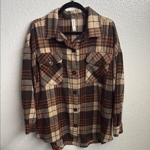 Zenana Outfitters Plaid Shirt in Brown and Orange